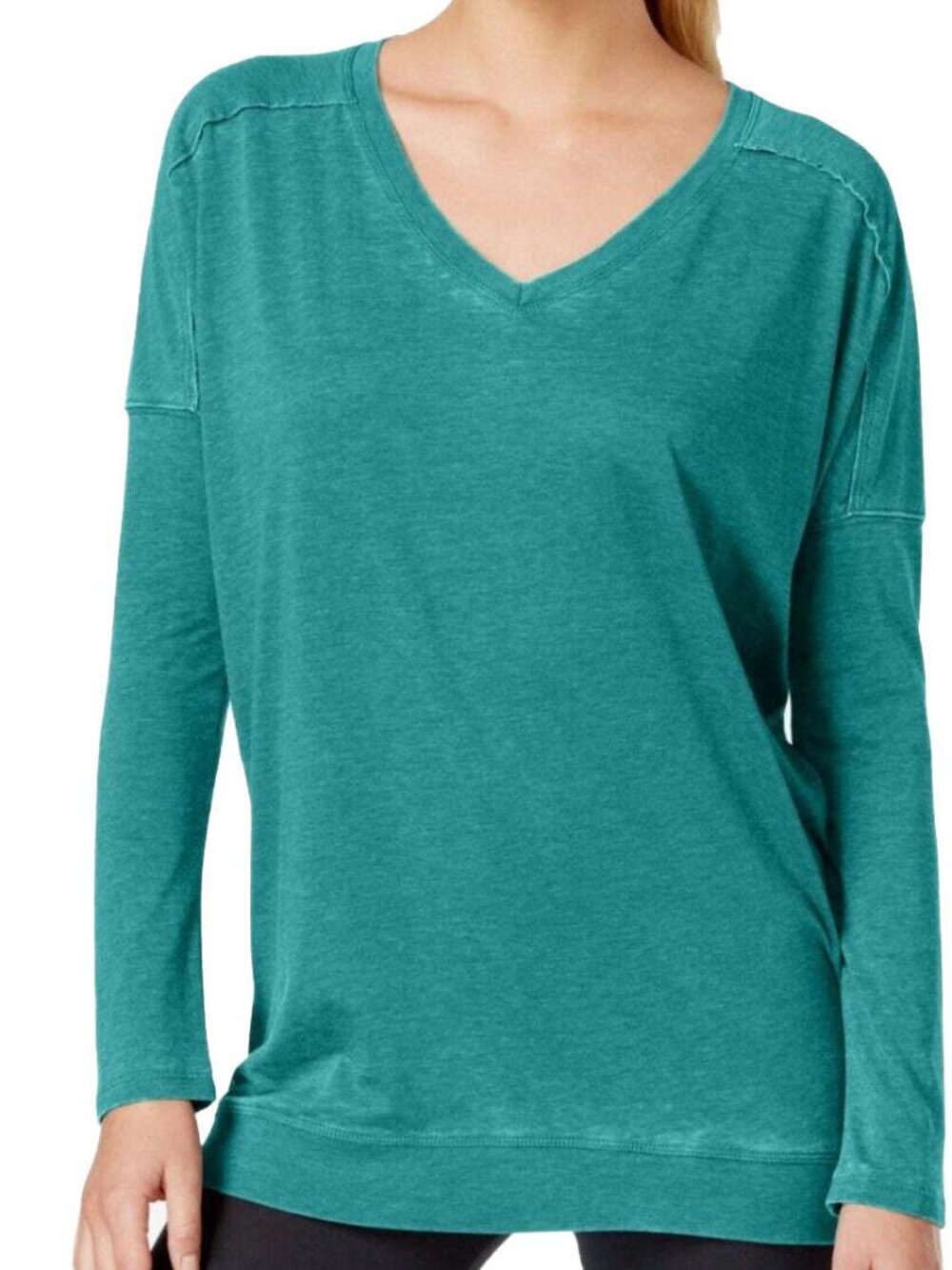 Calvin Klein Womens Performance Long Sleeve V-Neck Top Color Teal